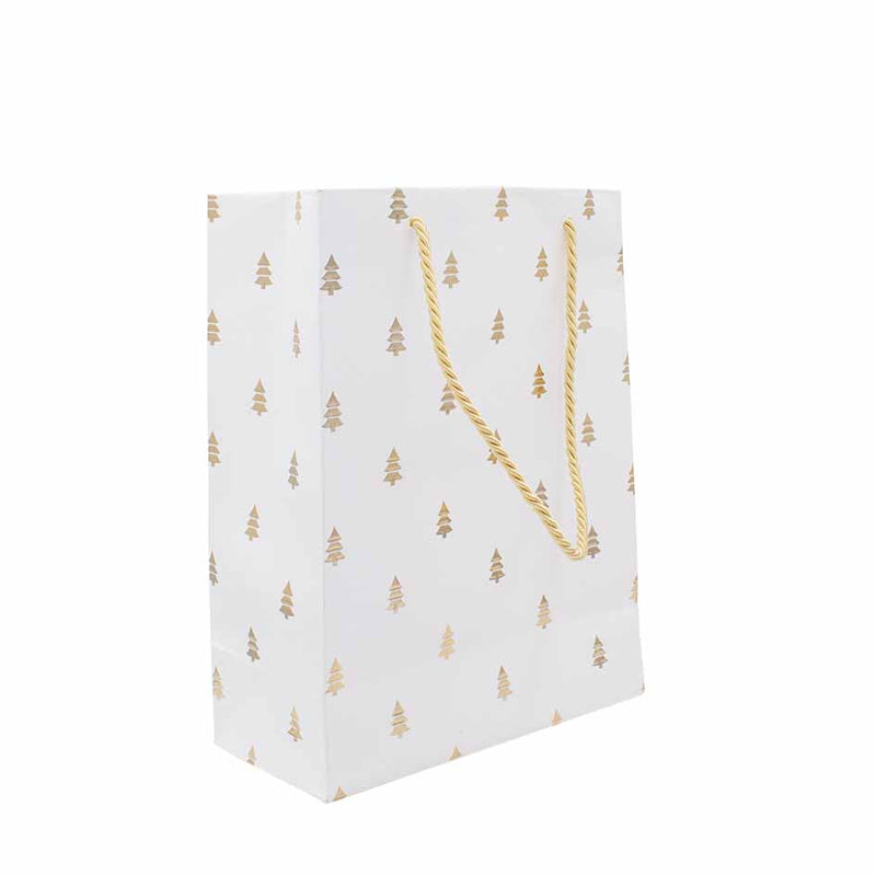 Borsa in Carta Stampata Albero Bianco e Oro 30,5 x 22 x 9,5 cm