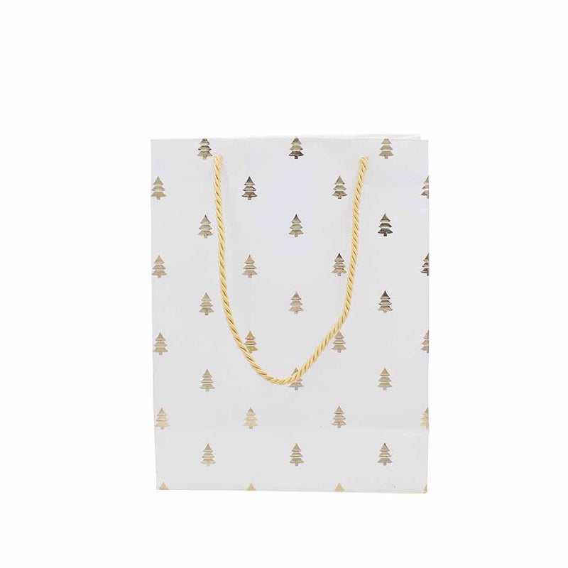 Borsa in Carta Stampata Albero Bianco e Oro 30,5 x 22 x 9,5 cm