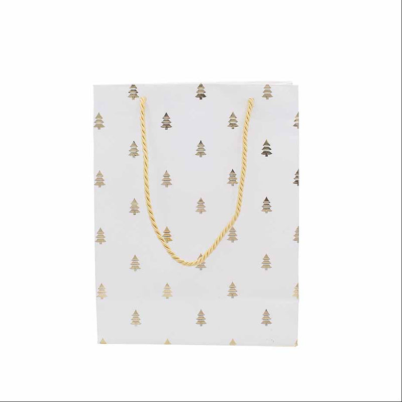 Borsa in Carta Stampata Albero Bianco e Oro 22 x 17 x 8 cm