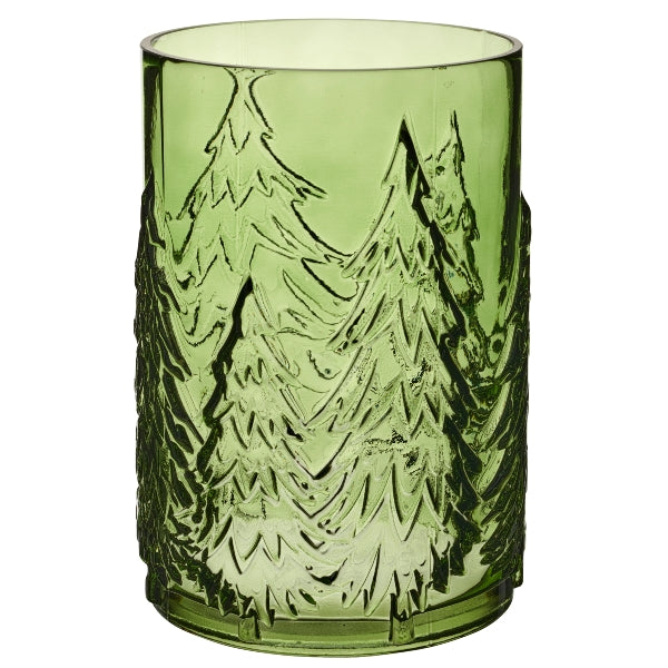 Vaso Cilindro in Vetro Verde con Alberi 16 x 22 cm