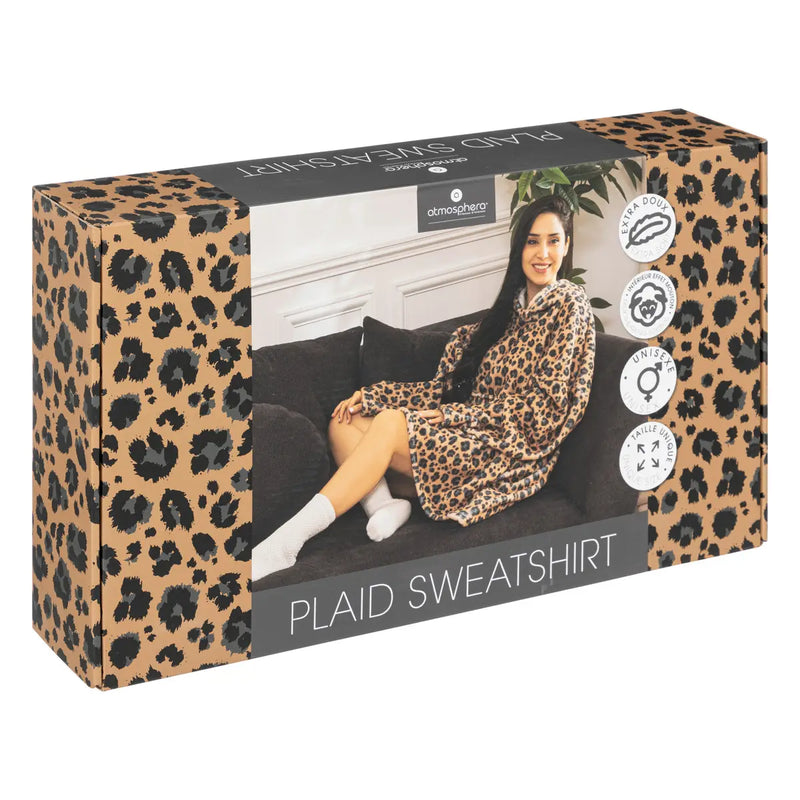 Mantella Plaid con Stampa Leopard e Cappuccio