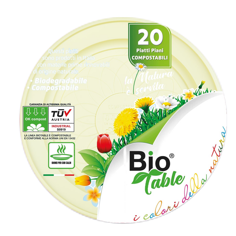 Piatti Piani 100% Biocompostabili in Bioplastica Giallo 22 cm - 20 pezzi
