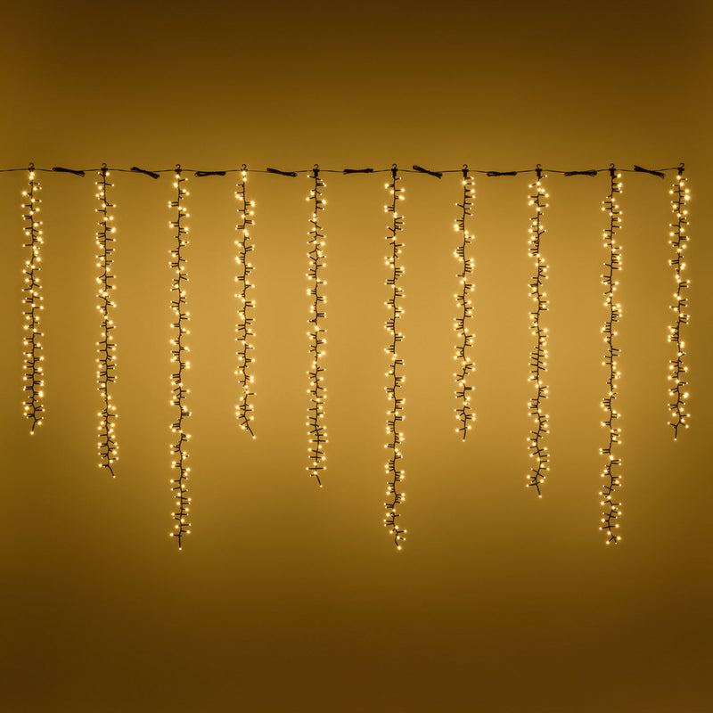 Cascata con 10 Pendenti 1080 LED Bianco Caldo 100 cm x 13,5 mt
