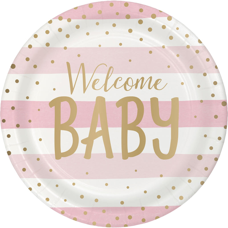 Piatto in Carta Welcome Baby Pink & Gold Celebration 23 cm - 8 pezzi