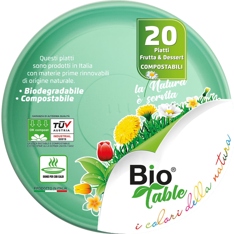 Piatti da Dolce in Bioplastica 100% Compostabile Verde 16 cm - 20 pezzi
