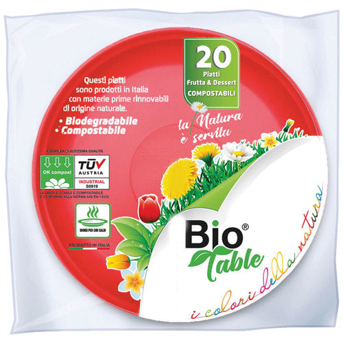 Piatti da Dolce in Bioplastica 100% Compostabile Rosso 16 cm - 20 pezzi