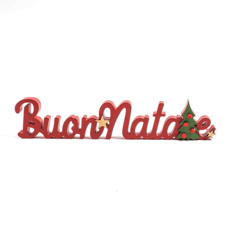 Scritta "Buon Natale" in Legno Rosso 39 x 2 x 8 cm