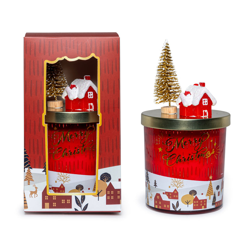 Candela Profumata XMAS con Coperchio Vaniglia e Frutti Rossi Rosso 160 gr