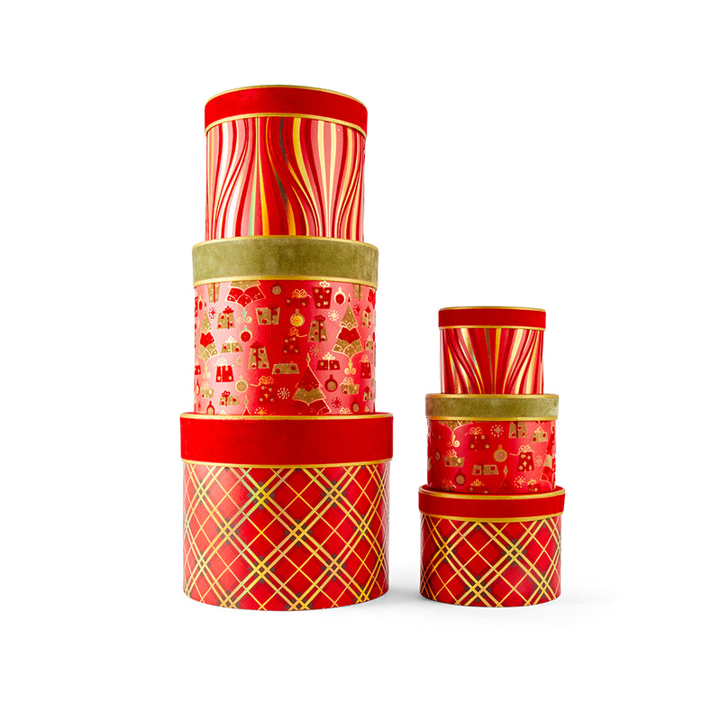 Scatola Tonda in Carta Laminata Rosso e Oro 21 x 16 cm
