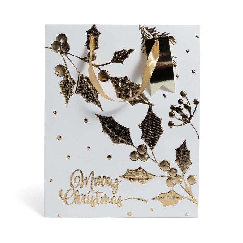 Sacchetto in Carta Laminata Bianco e Oro 18 x 23 x 10 cm