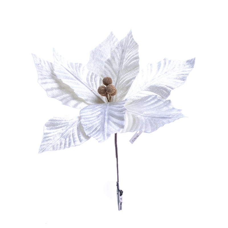 Pick Stella di Natale in Tessuto Bianco con Clip 25 x 19 cm