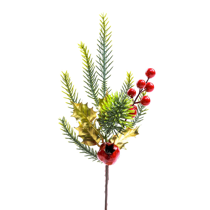 Ramo in PVC con Bacche Verde e Rosso 32 cm