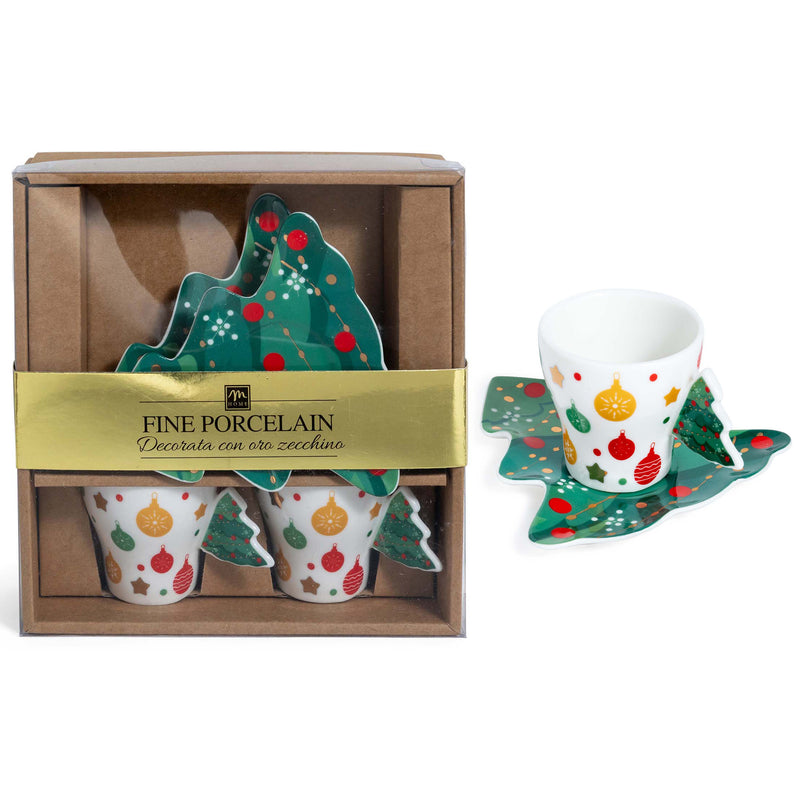 Set Tazze da Caffè con Piattino in Porcellana e Oro Zecchino Verde 70 ml - 2 pezzi