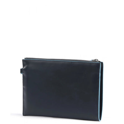 Pochette Piquadro Piatta Piccola in Pelle Blue Square Blu