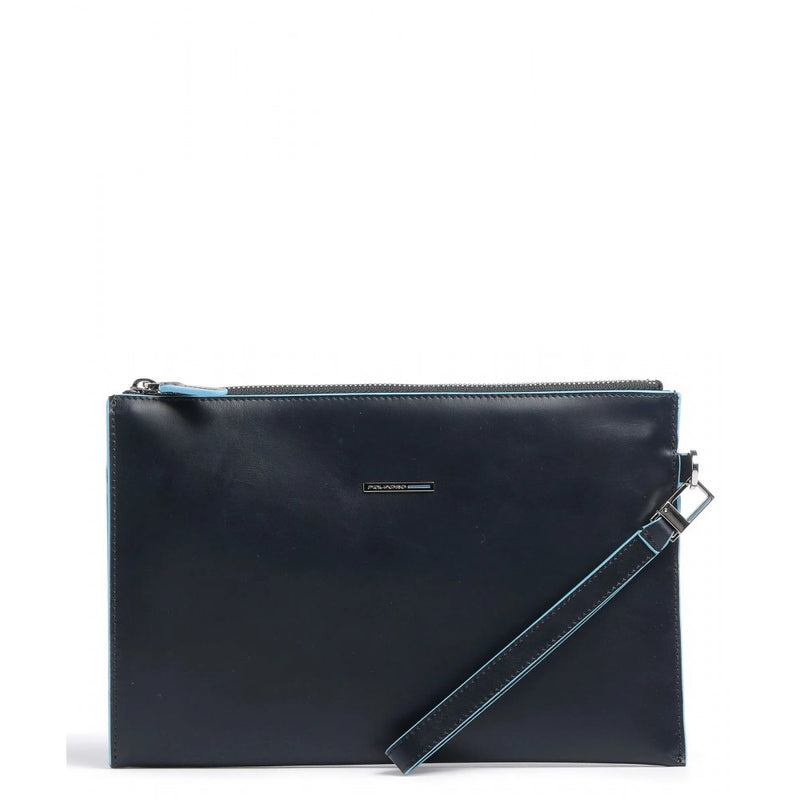 Pochette Piquadro Piatta Piccola in Pelle Blue Square Blu