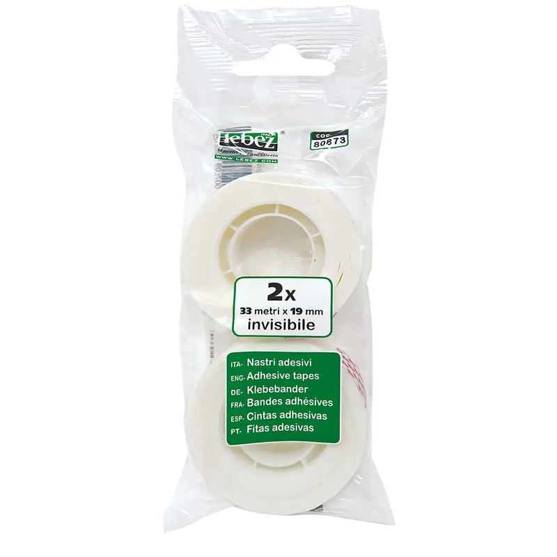 Nastro Adesivo Lebez Invisibile 19 mm x 33 mt - 2 pezzi