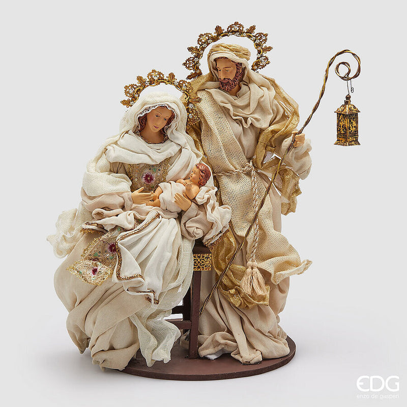 Natività in Tessuto Avorio e Oro con Base 50 cm
