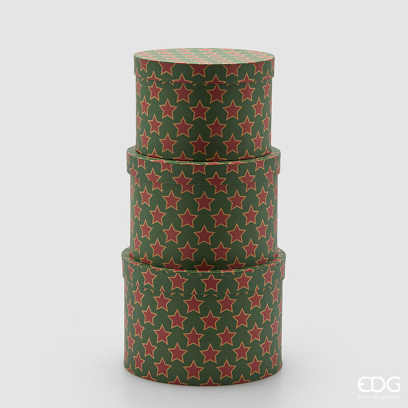 Scatola Tonda in Carta Stelle Verde e Rosso 25 x 17 cm