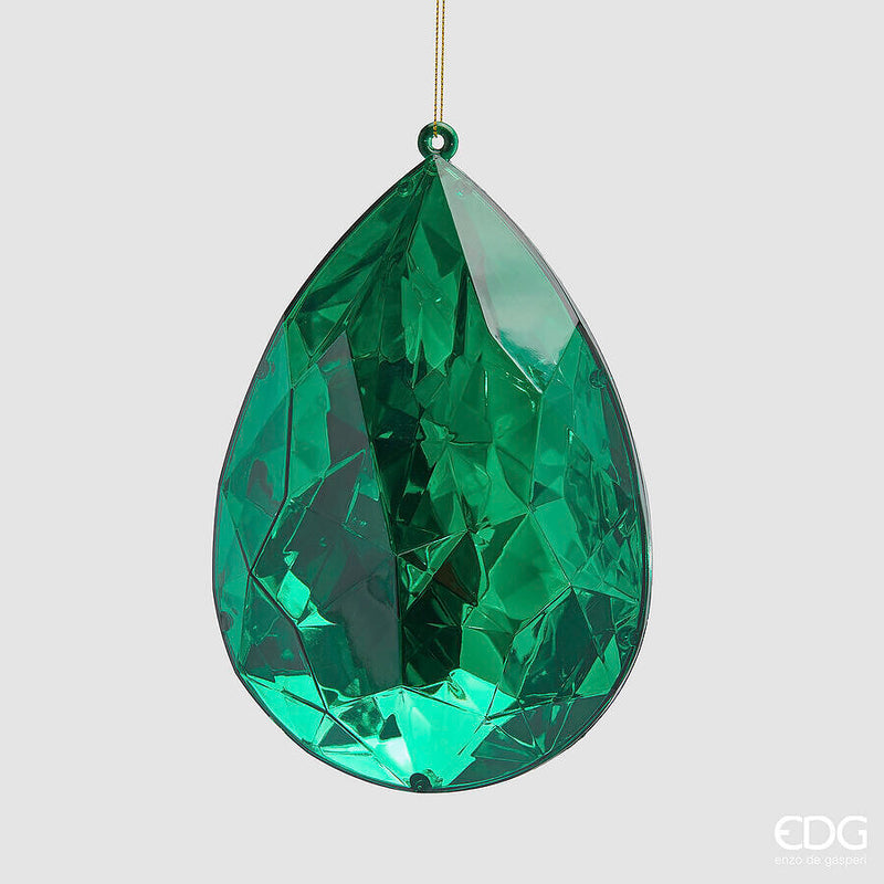 Addobbo Gemma Goccia Verde Smeraldo con Gancio 12,5 x 19 x 7,5 cm