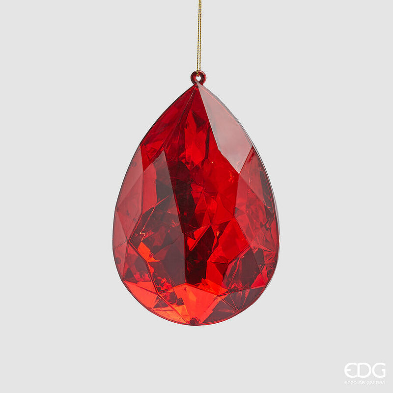 Addobbo Gemma Goccia Rosso con Gancio 10 x 15 x 6 cm