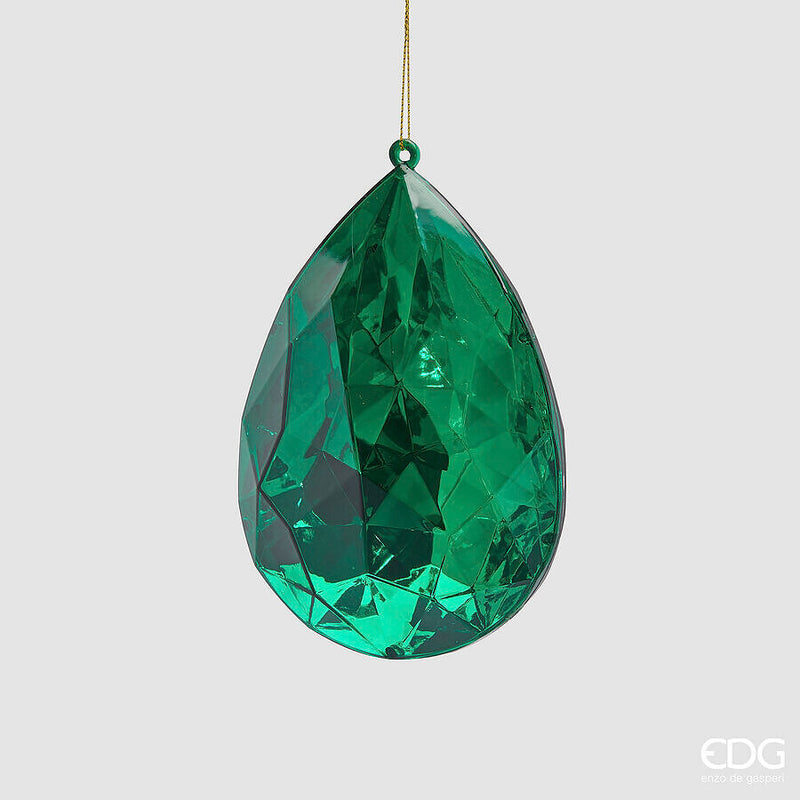 Addobbo Gemma Goccia Verde Smeraldo con Gancio 10 x 15 x 6 cm