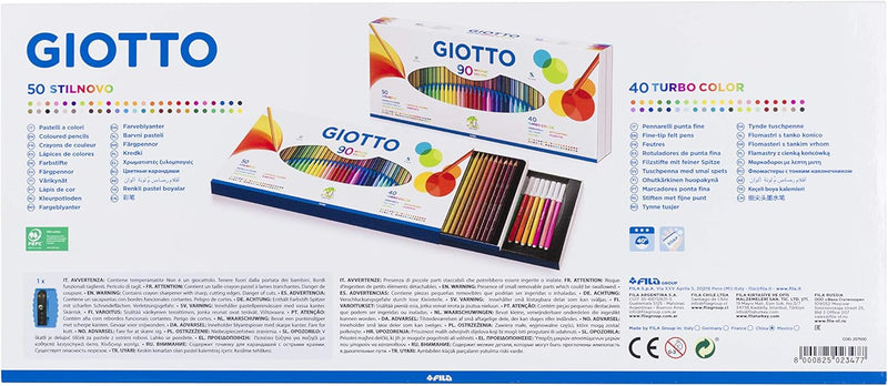 Confezione di 50 Pastelli Giotto Stilnovo + 40 Pennarelli Giotto Turbo Color - 90 pezzi