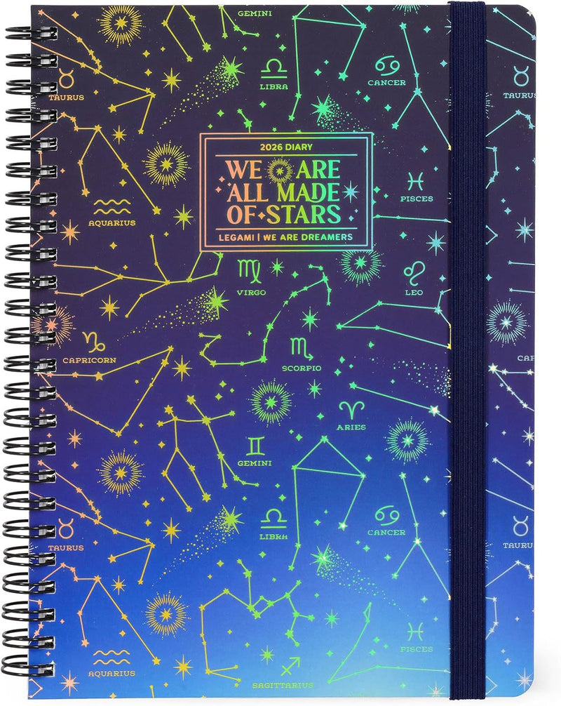 Agenda 12 Mesi Legami Settimanale Spiralata Large 2026 Stars con Chiusura ad Elastico