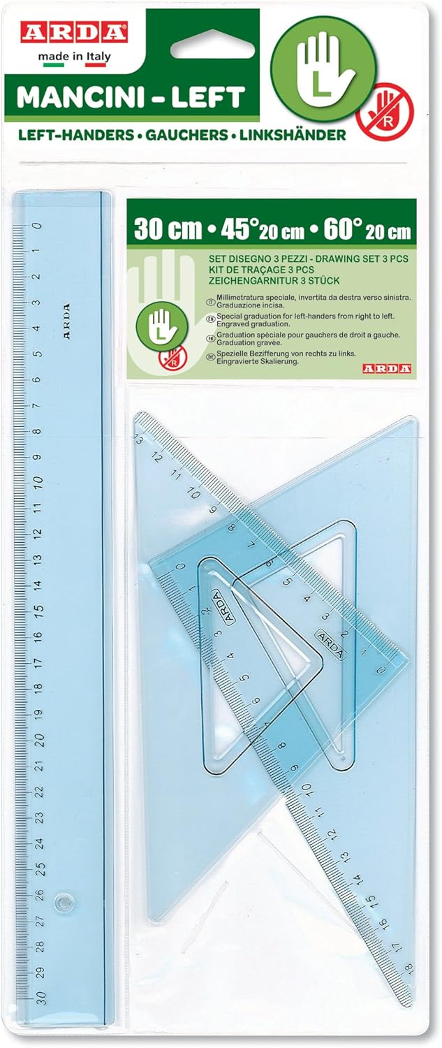 Set da Disegno Arda per Mancini (Riga 30 cm + Squadra 45° + Squadra 60°)