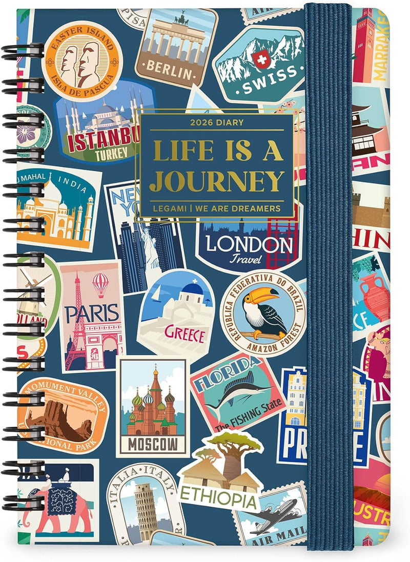 Agenda 12 Mesi Legami Settimanale Small Spiralata 2026 Travel Stickers con Chiusura ad Elastico