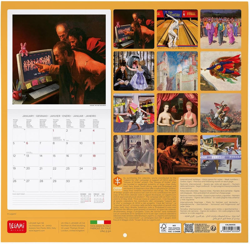 Calendario da Parete 12 Mesi Legami con Planner Annuale 2026 The Art of Fun 30 x 29 cm