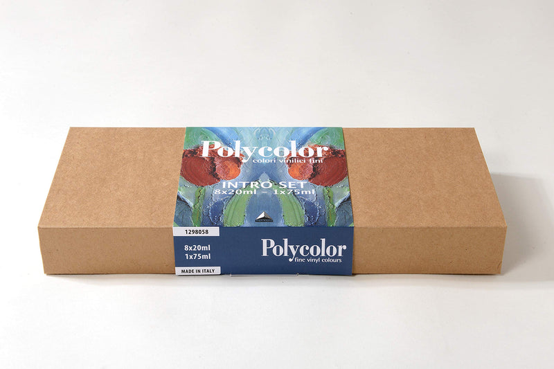 Set di Colori Acrilici Maimeri Polycolor in Tubetti da 20 ml con Brillantante e Pennello - 10 pezzi