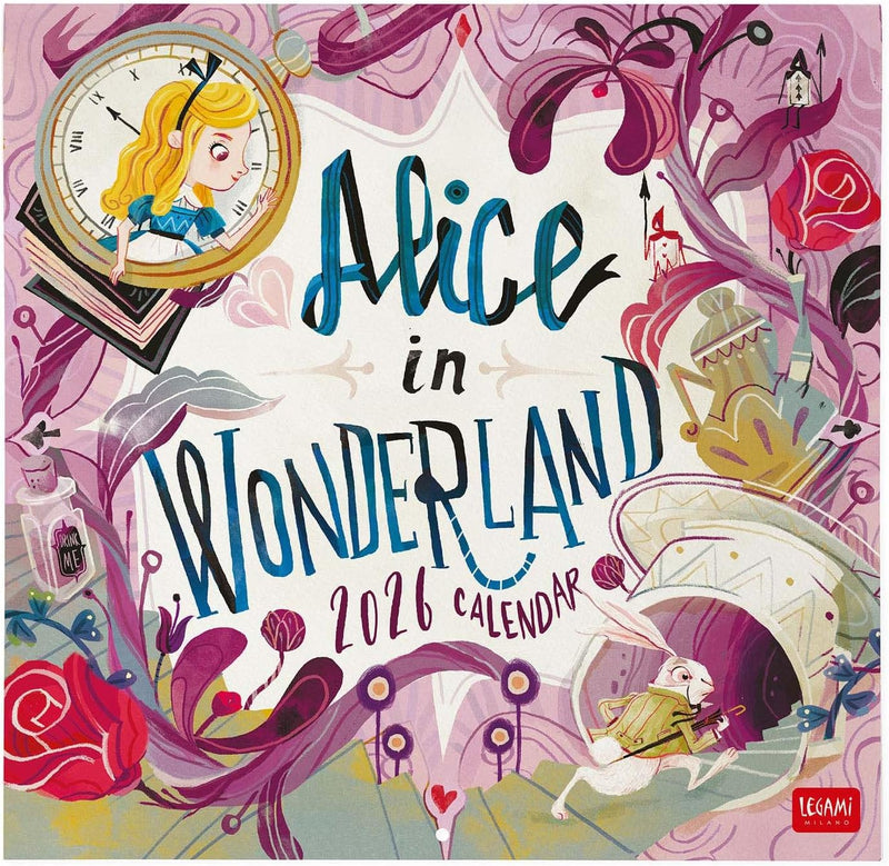 Calendario da Parete 12 Mesi Legami con Planner Annuale 2026 Alice in Wonderland 30 x 29 cm
