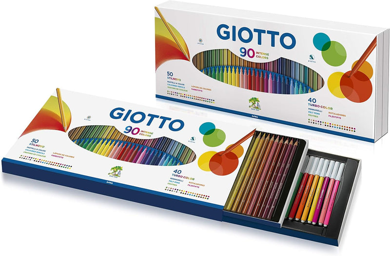 Confezione di 50 Pastelli Giotto Stilnovo + 40 Pennarelli Giotto Turbo Color - 90 pezzi