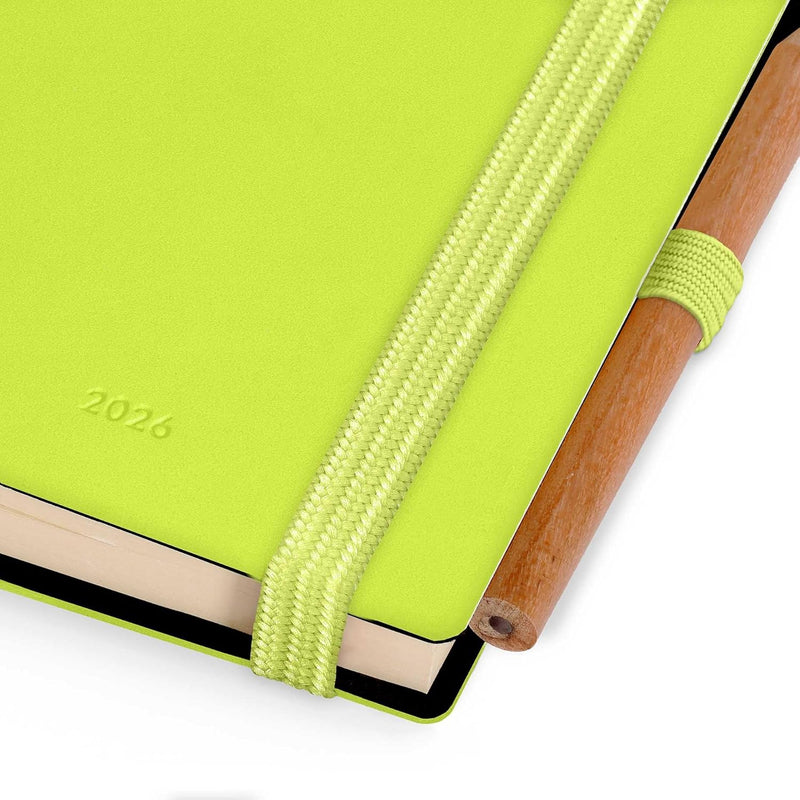 Agenda 12 Mesi Legami Bi-Giornaliera Mini con Rubrica e Matita 2026 Chartreuse con Chiusura ad Elastico