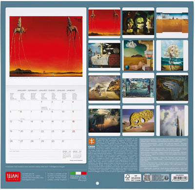 Calendario da Parete 12 Mesi Legami con Planner Annuale 2026 Salvador Dalì 30 x 29 cm
