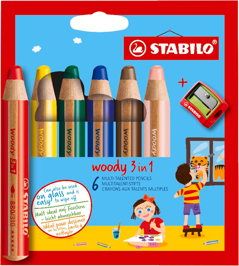 Matitone Stabilo Woody 3In1 con Temperino - 6 colori