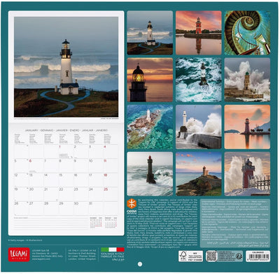 Calendario da Parete 12 Mesi Legami con Planner Annuale 2026 Lighthouses of the World 30 x 29 cm