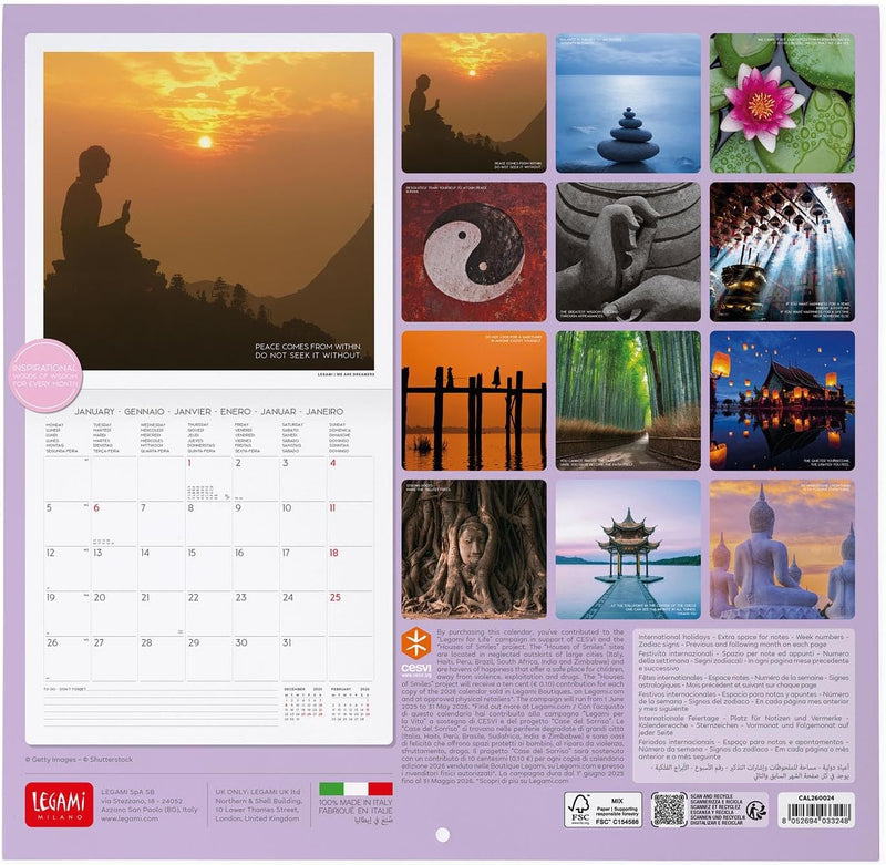 Calendario da Parete 12 Mesi Legami con Planner Annuale 2026 Peace of Mind 30 x 29 cm