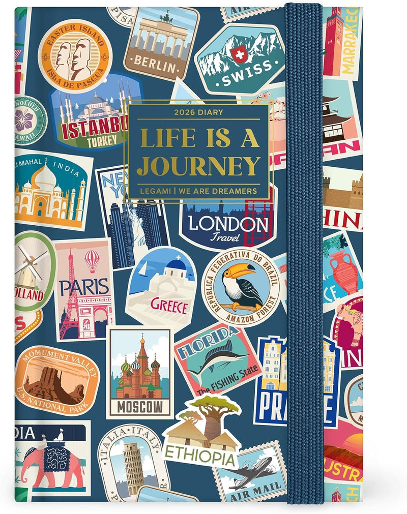 Agenda 12 Mesi Legami Giornaliera Fotografica Small 2026 Travel Stickers con Chiusura ad Elastico