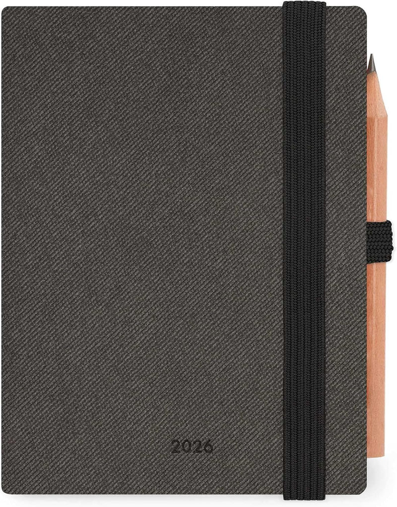 Agenda 12 Mesi Legami Bi-Giornaliera Mini con Rubrica e Matita 2026 Deep Graphite con Chiusura ad Elastico