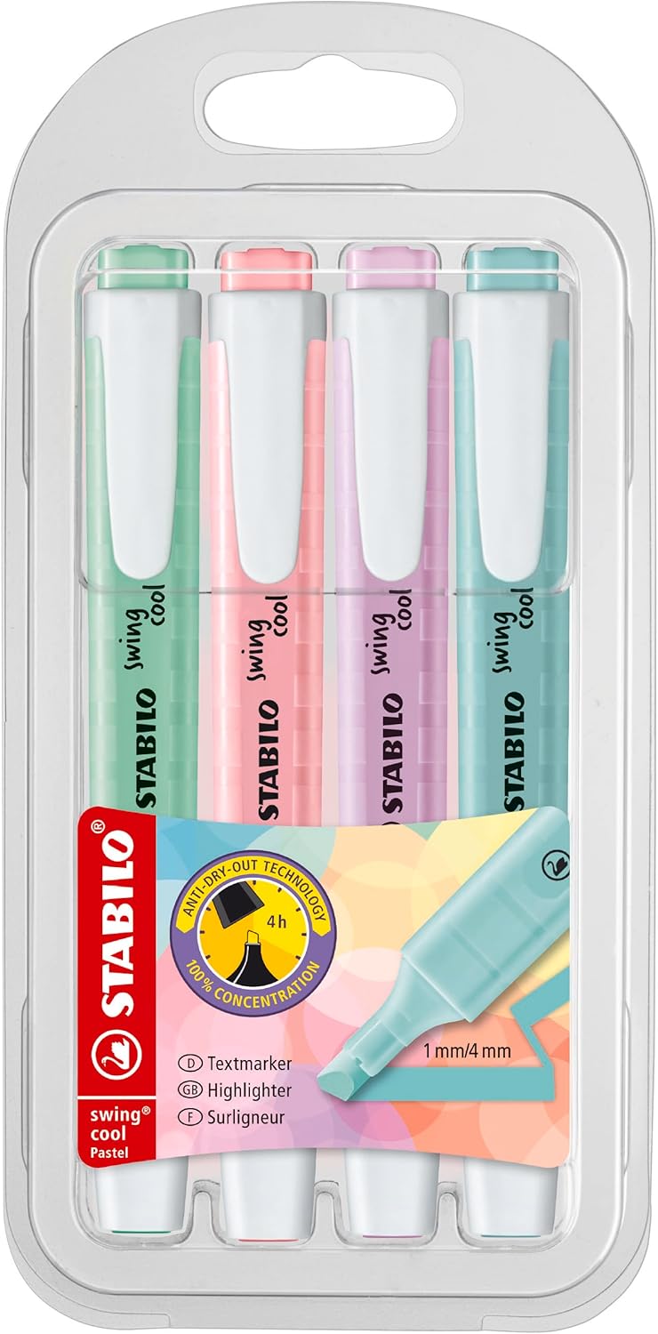 Evidenziatori Stabilo Swing Cool Pastel a Tratto 1-4 mm - 4 pezzi