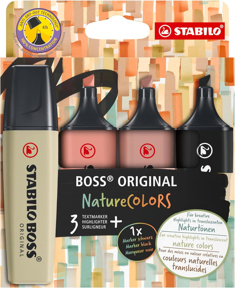 Evidenziatori Stabilo Boss Original NatureCOLORS2 - 3 pezzi + Marcatore Nero