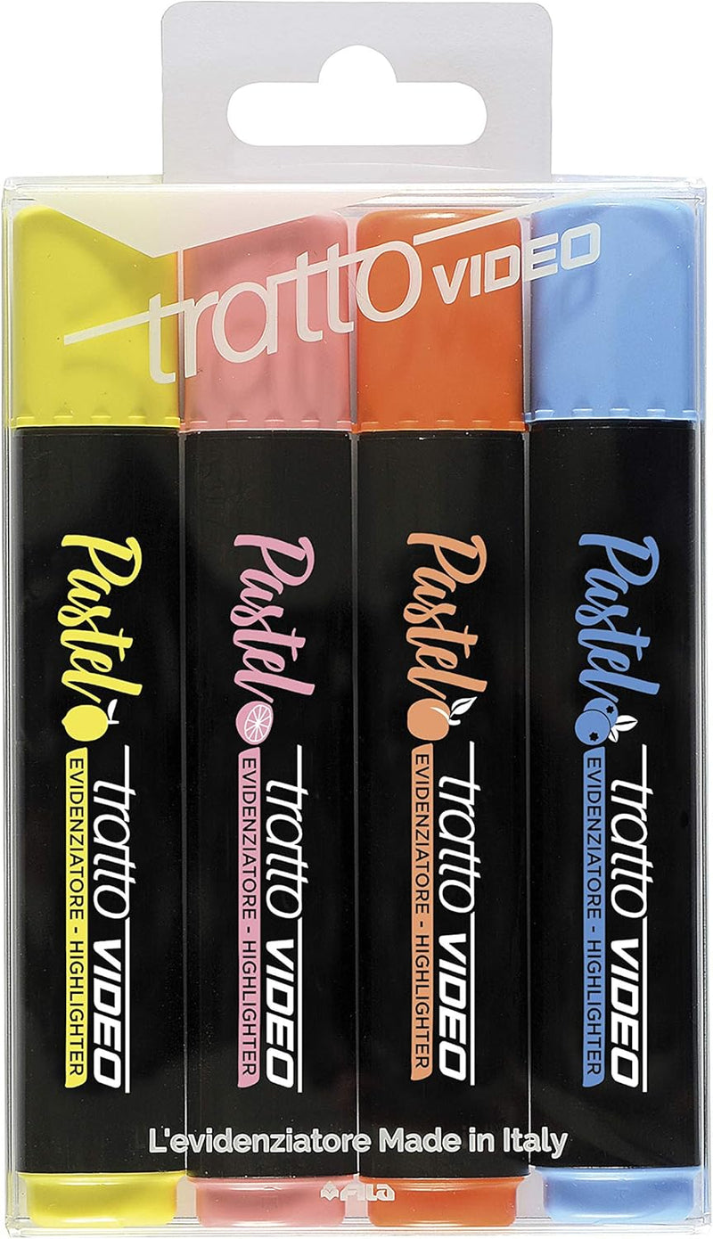 Evidenziatori Tratto Video Pastel con Punta a Scalpello - 4 pezzi