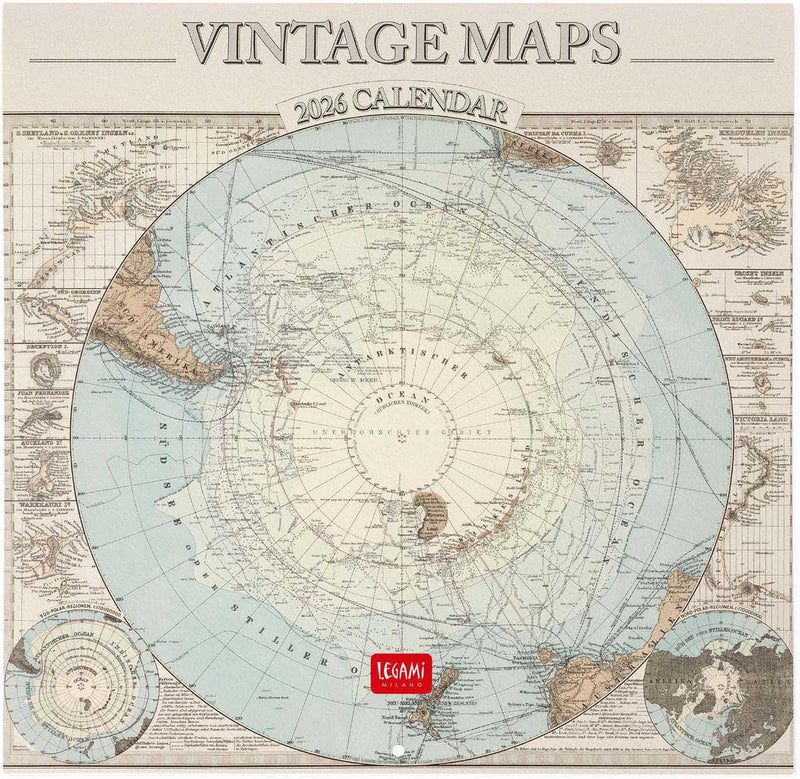 Calendario da Parete 12 Mesi Legami con Planner Annuale 2026 Vintage Maps 30 x 29 cm