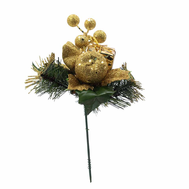 Pick Mela e Bacche Oro Glitter 18 cm