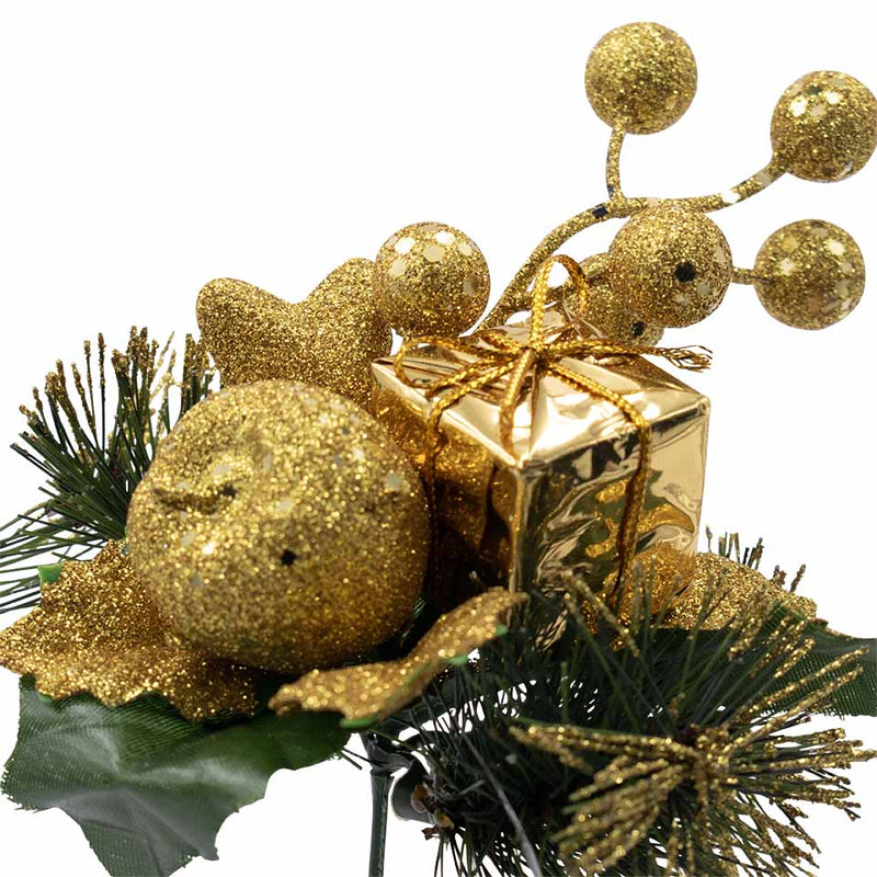 Pick Mela e Bacche Oro Glitter 18 cm