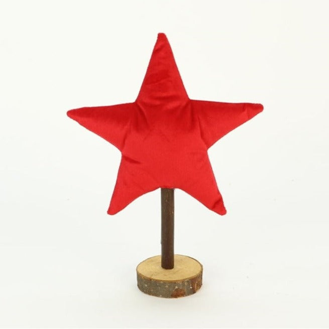 Stella in Velluto Imbottito con Base in Legno 14 x 7 x 22 cm