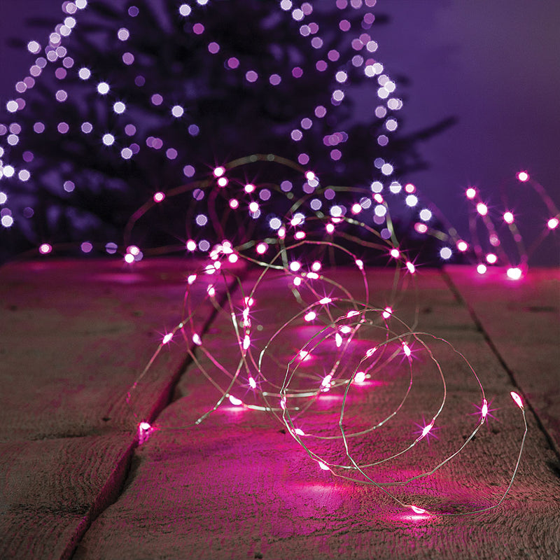 Filo Luci Silver 40 LED Fucsia