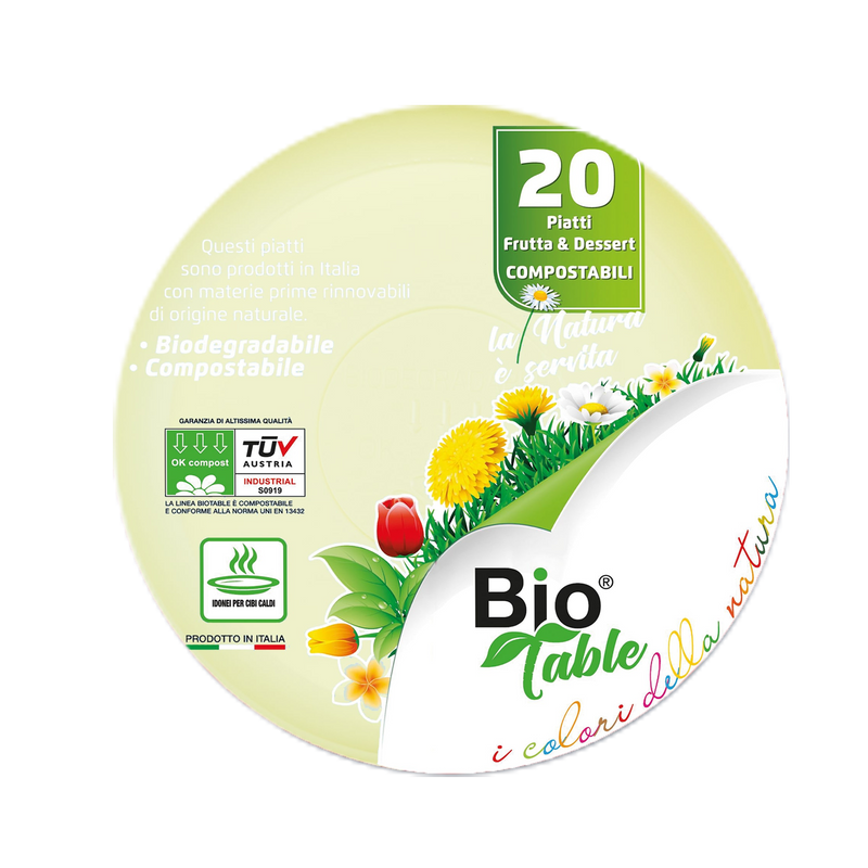 Piatti da Dolce 100% Biocompostabili in Bioplastica Giallo 18 cm - 20 pezzi
