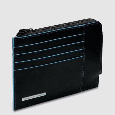 Porta Carte di Credito da Uomo Piquadro Blue Square in Pelle con Porta Monete e RFID Nero